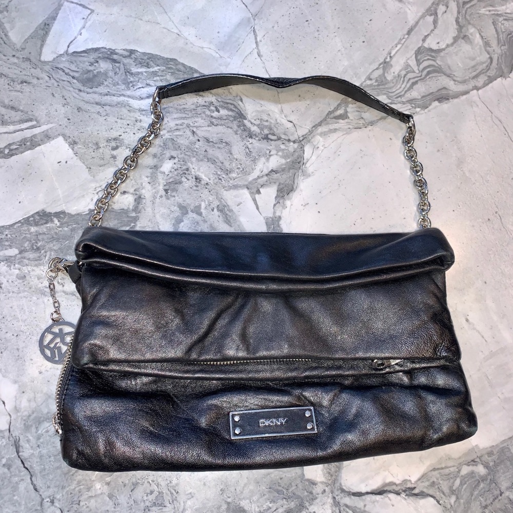DKNY leather foldover clutch purse